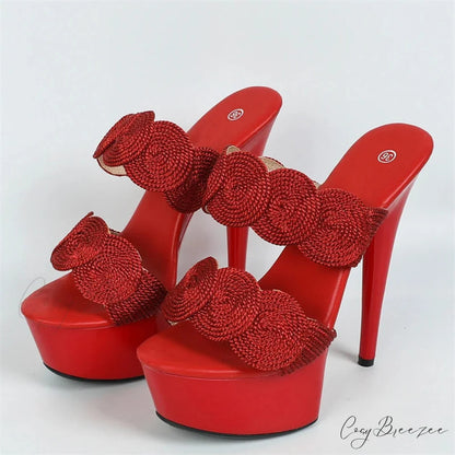 Sexy Peep Toe Pole Dance Heels Platform Slipper Handmade Weave Hemp Narrow Band Summer Sandal Female Shoes Pumps 13CM