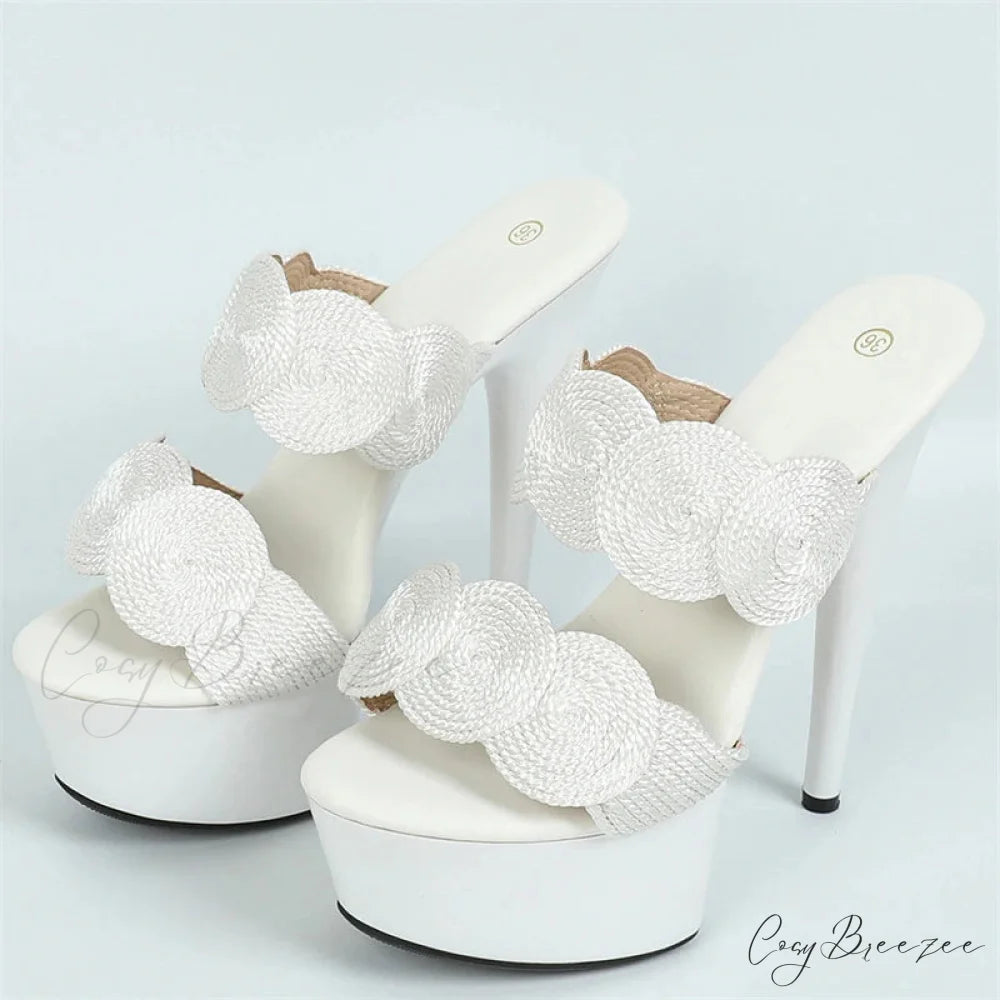 Sexy Peep Toe Pole Dance Heels Platform Slipper Handmade Weave Hemp Narrow Band Summer Sandal Female Shoes Pumps 13CM