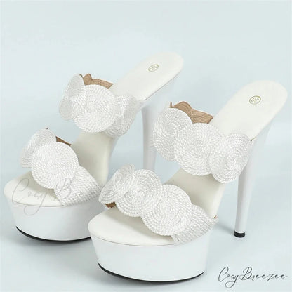 Sexy Peep Toe Pole Dance Heels Platform Slipper Handmade Weave Hemp Narrow Band Summer Sandal Female Shoes Pumps 13CM