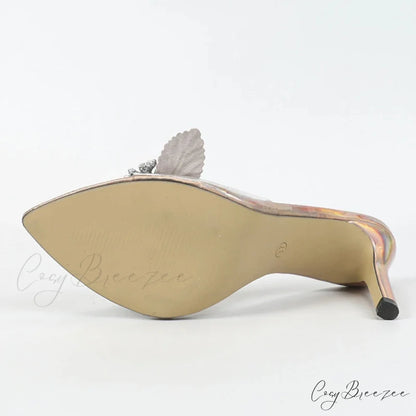 Sexy Pointed Thin High Mixed Colorful Flower Pvc Transparent Summer Party High Heel