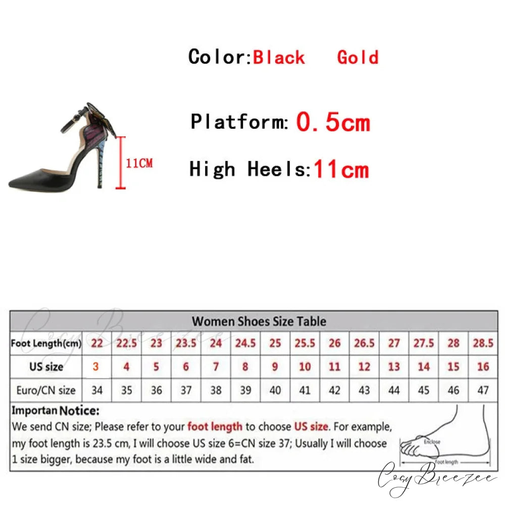 Sexy Pointed Toe Slingback Sandals Women Pumps with Big Butterfly Design High Heels Stiletto Wedding Prom Shoes in Gold
