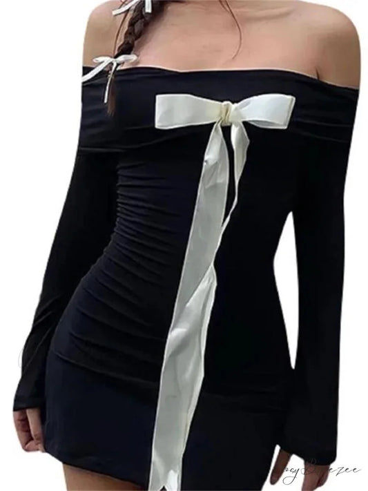 Sexy Slash Neck Off Shoulder Party Clubwear Mini Dress A / S