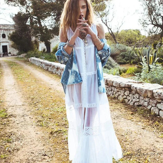 Sexy Sleeveless Deep V-neck Tank Maxi Dress Cotton Long Summer Dress bohodress-250126