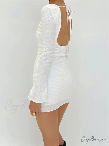 Sexy Solid Bodycon Solid Color Long Sleeve Spring Mini Dress