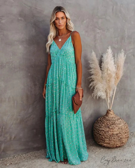 Sexy Split Big Hem Strapless Sleeveless Green Maxi Dress bohodress-250126