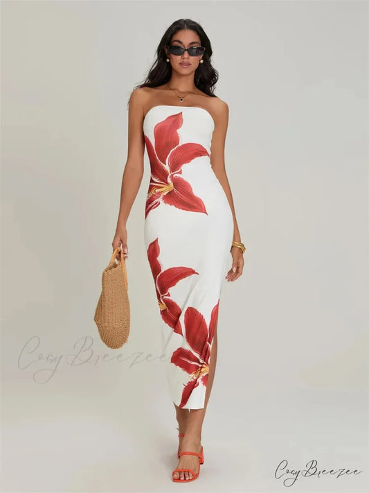 Sexy Strapless Backless Bodycon Dress floraldress-250126