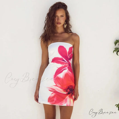 Sexy Strapless Floral Print High Waist Mini Dress floraldress-250126