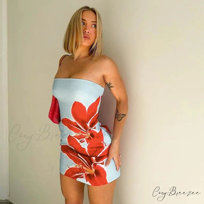 Sexy Strapless Floral Print High Waist Mini Dress floraldress-250126