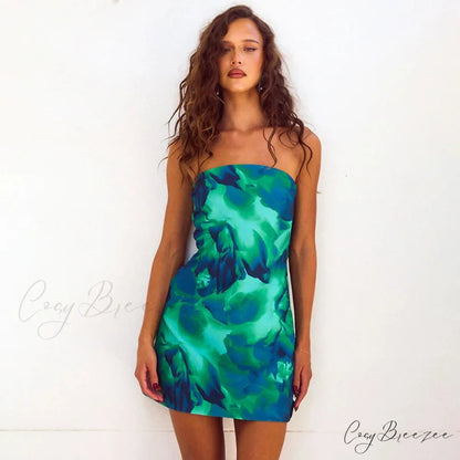 Sexy Strapless Floral Print High Waist Mini Dress floraldress-250126