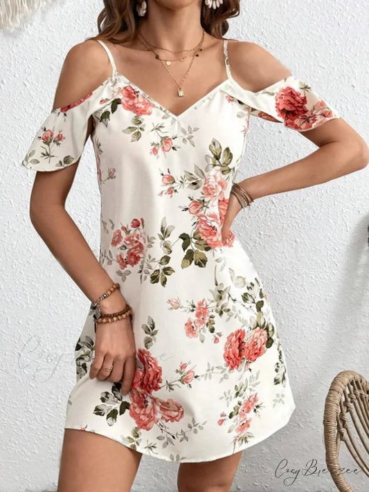 Sexy Strapless Printed Summer Dress White1 / S oldfloraldress-250126