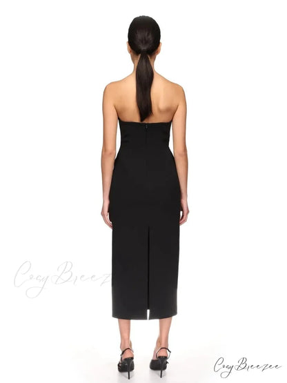 Sexy Strapless V Neck Diamonds Bandage Black Sleeveless Christmas Party Dress