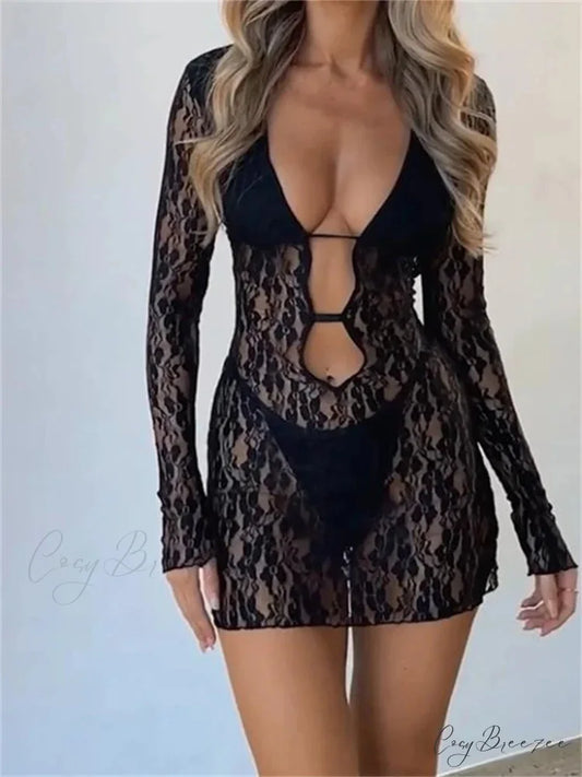Sexy Summer Party Long Sleeve V neck Mini Dress A / S