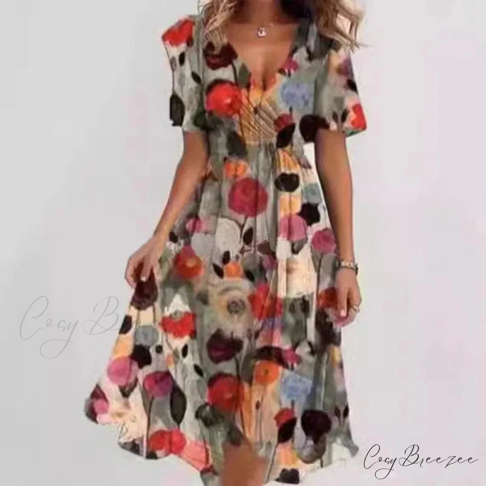 Sexy V-neck Floral Swing Dress Color 4 / S oldfloraldress-250126