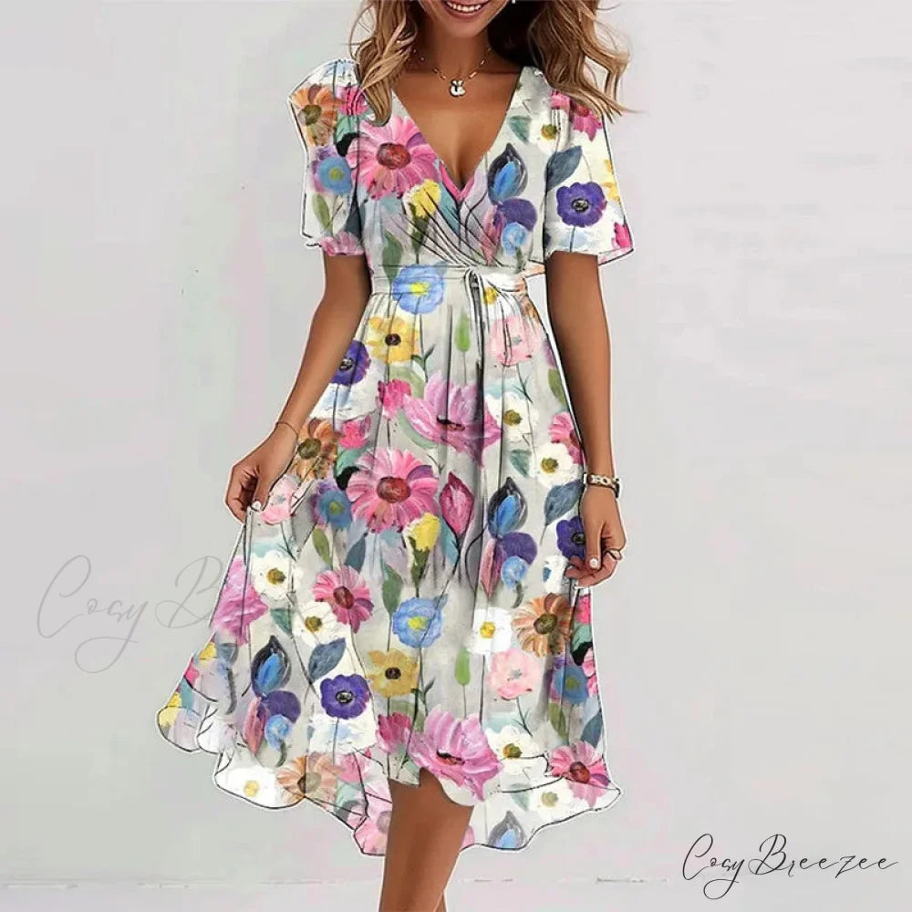Sexy V-neck Floral Swing Dress Color 6 / S oldfloraldress-250126