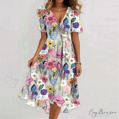 Sexy V-neck Floral Swing Dress oldfloraldress-250126