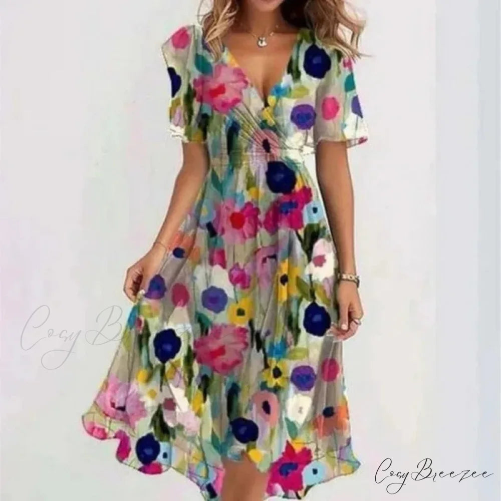 Sexy V-neck Floral Swing Dress oldfloraldress-250126