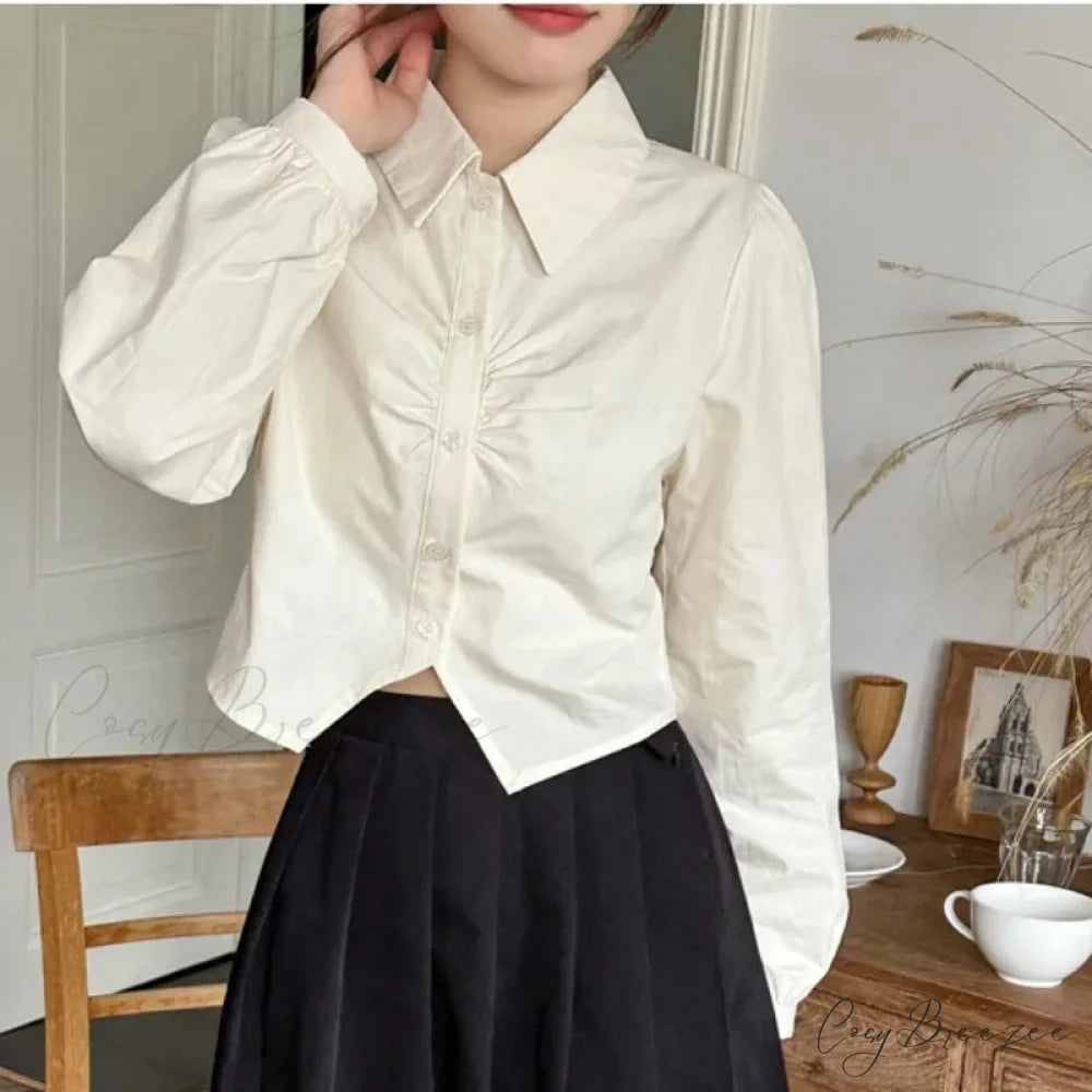 Sexy V-neck Short Sleeve French Style Crop Top APRICOT / One Size blouse-250126