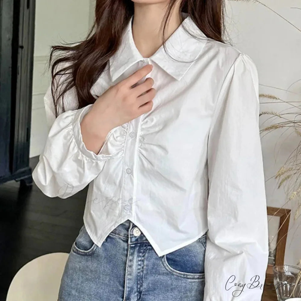 Sexy V-neck Short Sleeve French Style Crop Top WHITE / One Size blouse-250126