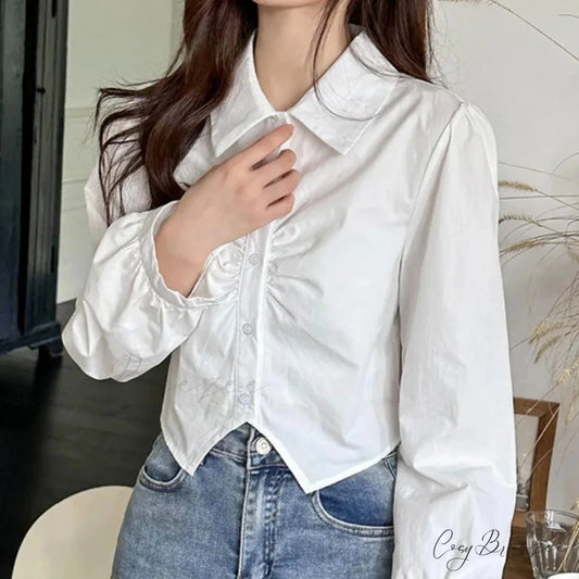 Sexy V-neck Short Sleeve French Style Crop Top WHITE / One Size blouse-250126