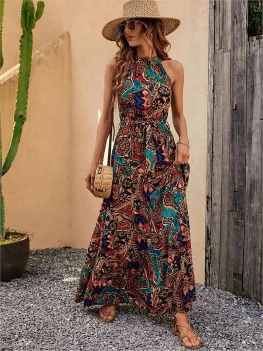 Sexy Vintage Hanging Neck Boho Dress bohodress-250126
