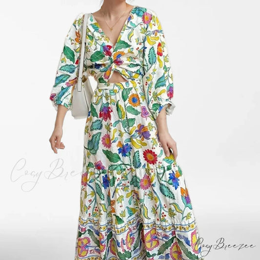 Sexy Waist Cinching Floral Dress Lavender / S oldfloraldress-250126