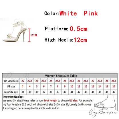 Sexy White String Bead Transparent High Heels Summer Fashion Butterfly-Knot Clear Sandals Pointed Toe Pumps
