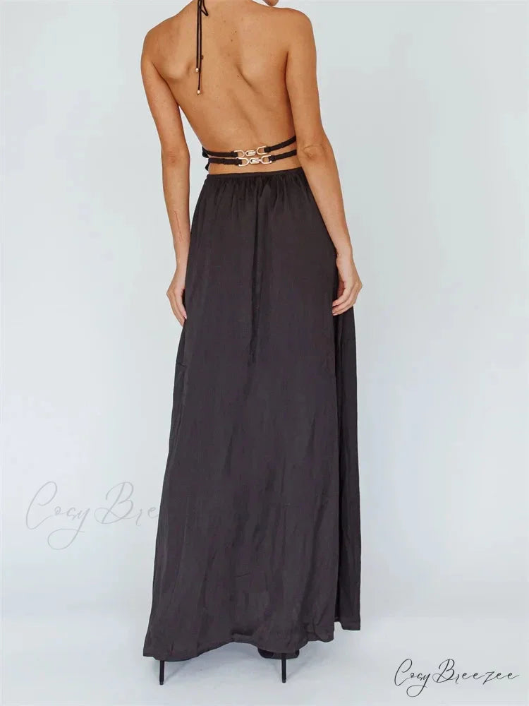 Sexy Women Halter Tie-up Sleeveless Backless Solid Color Cocktail Formal Party Ruched Vestidos