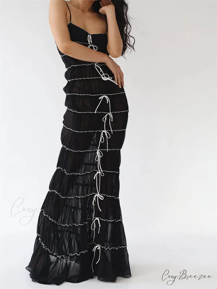 Sexy Women Sleeveless Casual Sling Spaghetti Strap See Through Tie-up Sexy Y2K Party Vestidos