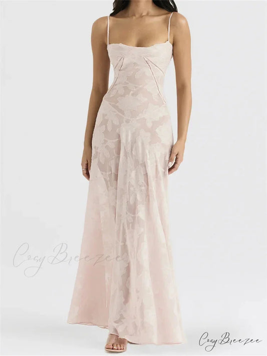 Sexy Women Sleeveless Spaghetti Strap Sling Lace Floral Backless Criss-cross Tie-up Summer Vestidos BEIGE / S