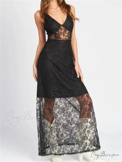 Sexy Women V Neck Sleeveless Lace Patchwork Flower Embroidery Slim Tank Summer Party Vestidos