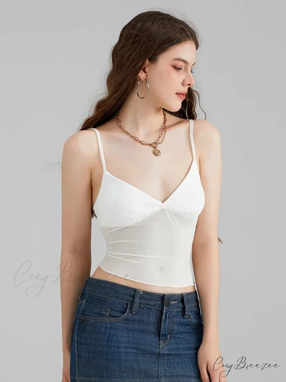 Sheer Mesh Backless Spaghetti Strap V-neck Crop Top croptop-250126