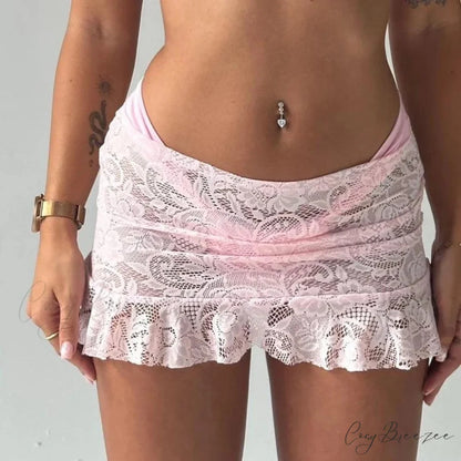Sheer Mesh Frill Micro Skirt Pink / S skirts-250223