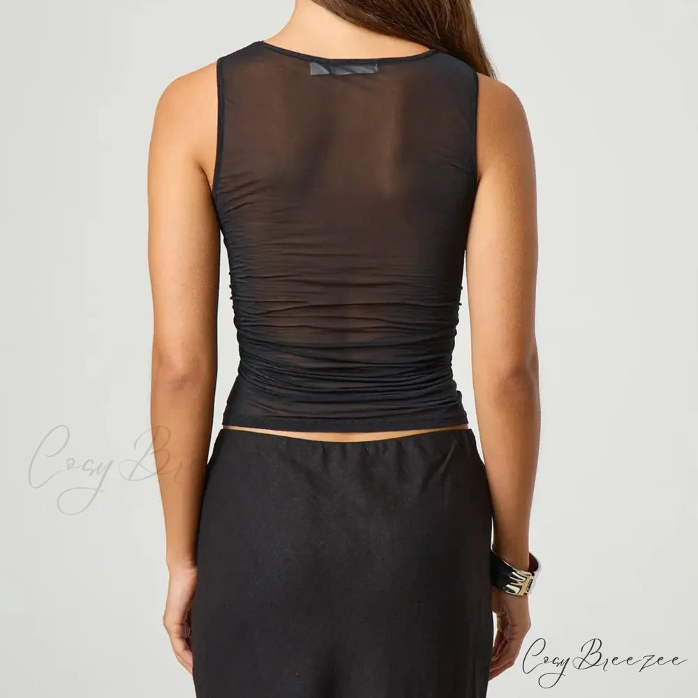 Sheer Mesh Layered Crop Top croptop-250223