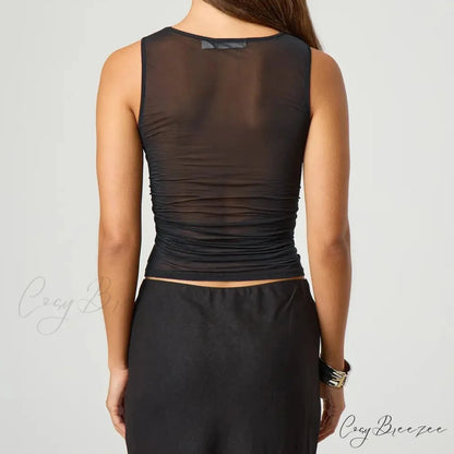 Sheer Mesh Layered Crop Top croptop-250223