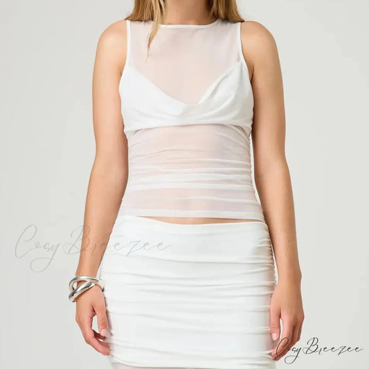 Sheer Mesh Layered Crop Top WHITE / S croptop-250223