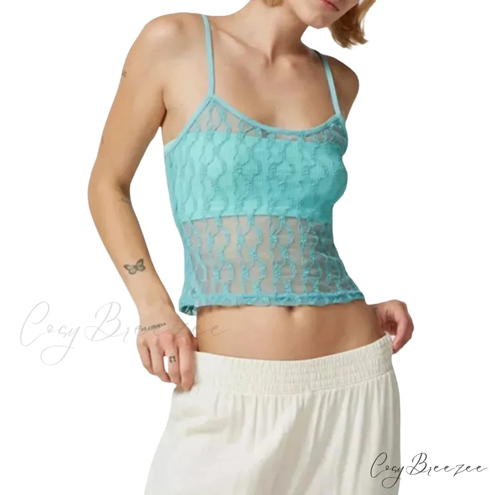 Sheer Mesh Square Neck Crop Top Lake Blue / S croptop-250223
