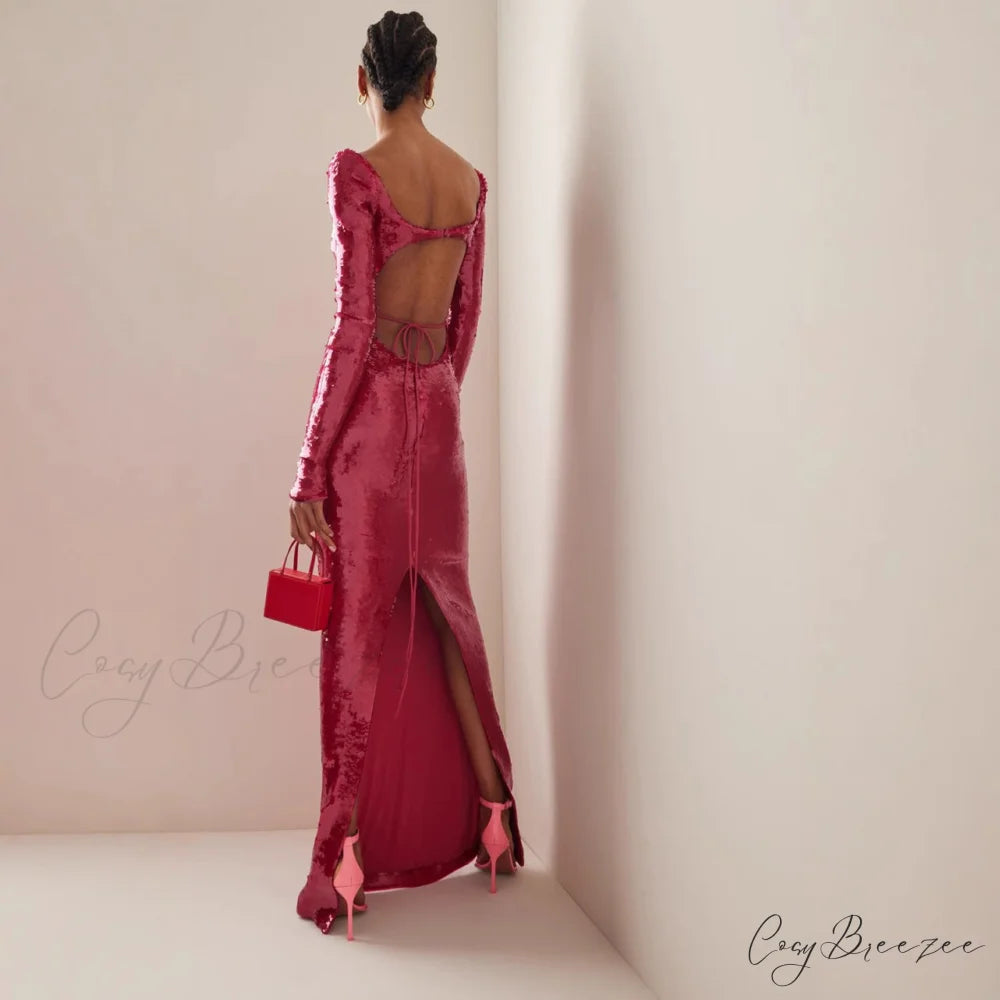 Sheer Panel Beaded Slit Prom Dress promdress-250223
