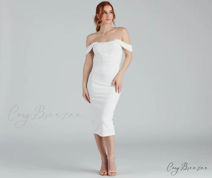 Sheila Crepe Corset Charming Midi Formal Dress IVORY / XS