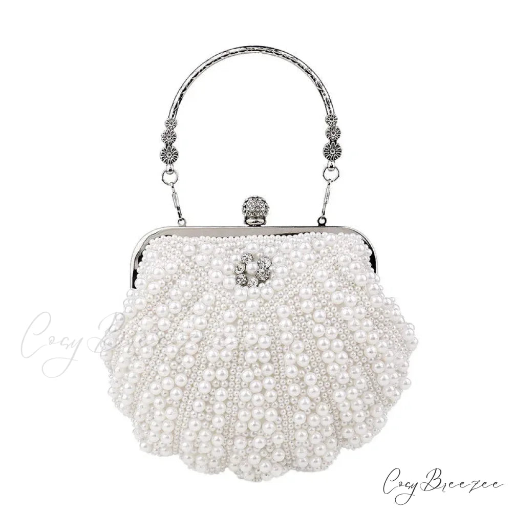 Shell Pearl Beaded Evening Clutch white clutchbag-250126