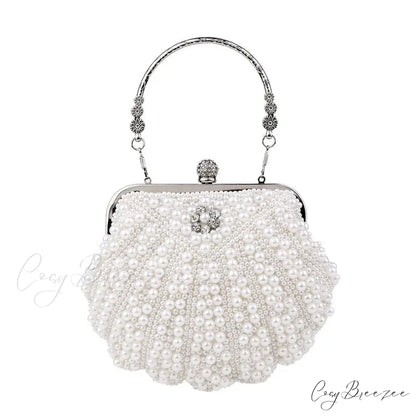 Shell Pearl Beaded Evening Clutch white clutchbag-250126