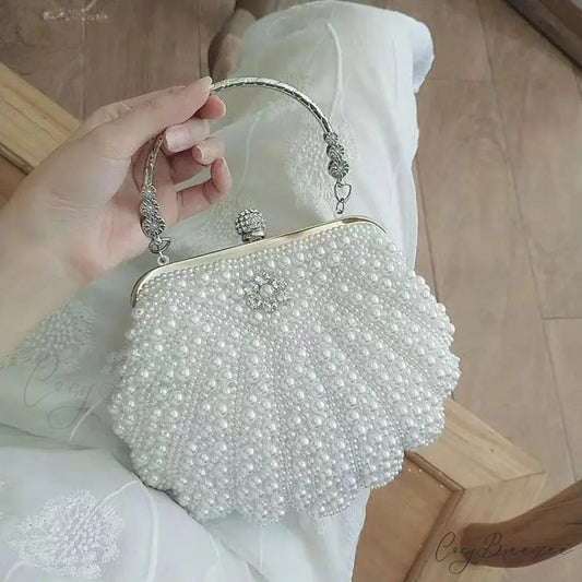 Shell Pearl Beaded Evening Clutch pearl white clutchbag-250126