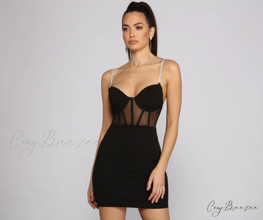 She’s A Gem Charming Crepe Mini Dress BLACK / XS