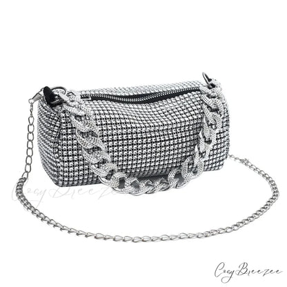 Shiny Banquet Glitter Crossbody Cuba Chain Bag Silver clutchbag-250126