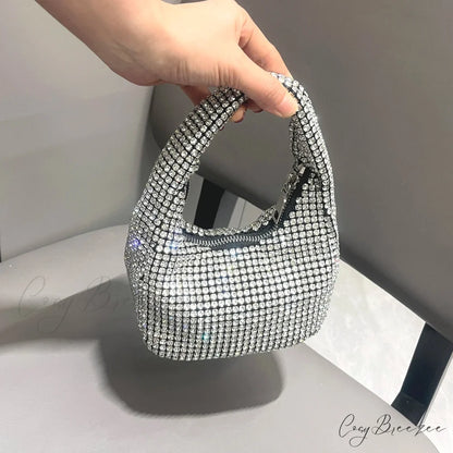 Shiny Crystal Rhinestone Handmade Clutch Silver clutchbag-250126