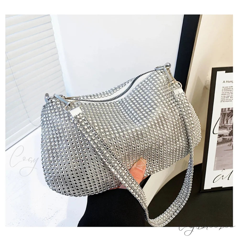 Shiny Crystal Rhinestones Evening Clutch Bag Wristlet SILVER wristlet-250126