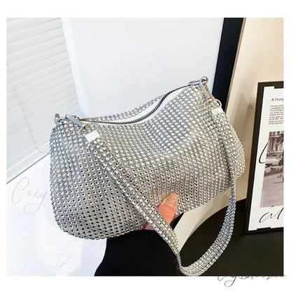Shiny Crystal Rhinestones Evening Clutch Bag Wristlet SILVER wristlet-250126