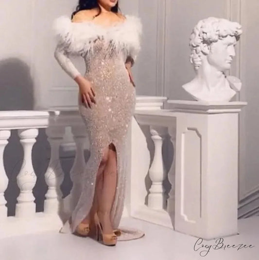 Shiny Mermaid Long Party Dress Silver / S