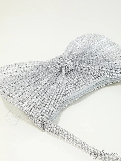 Shiny Rhinestone Bow Evening Clutch Bag XF-28 SLV clutchbag-250126