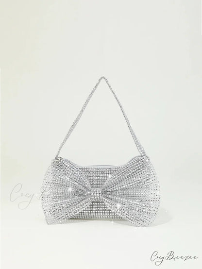 Shiny Rhinestone Bow Evening Clutch Bag XF-28 SLV clutchbag-250126