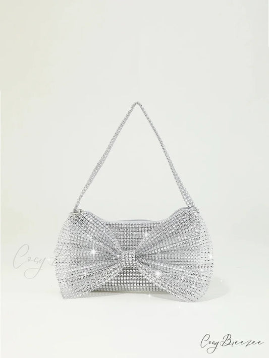 Shiny Rhinestone Bow Evening Clutch Bag XF-28 SLV clutchbag-250126